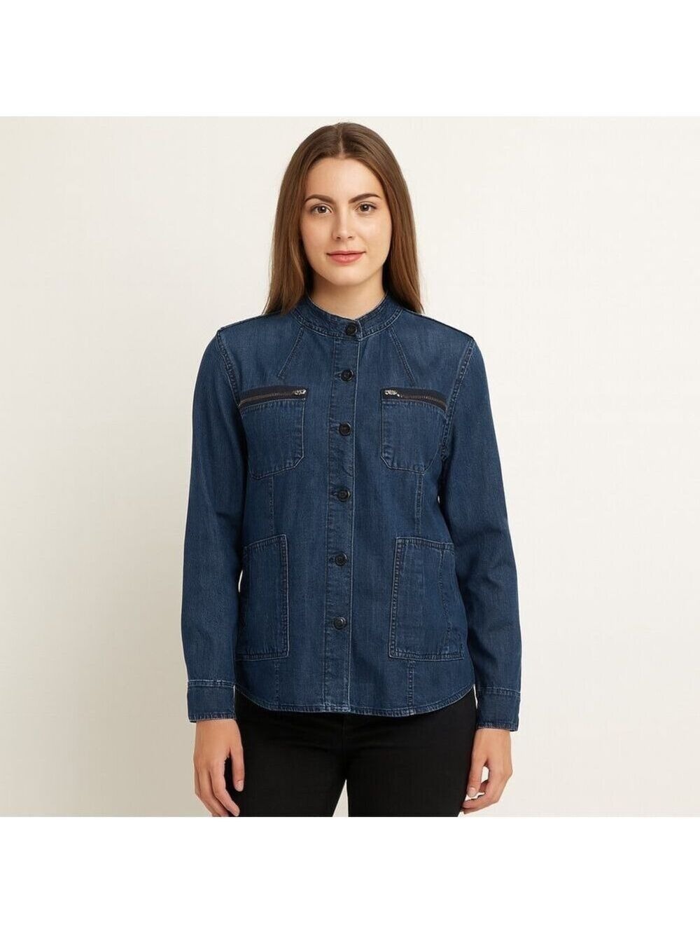 Tommy Hilfiger Blue Denim Shirt Jacket/Zip Chest Pockets